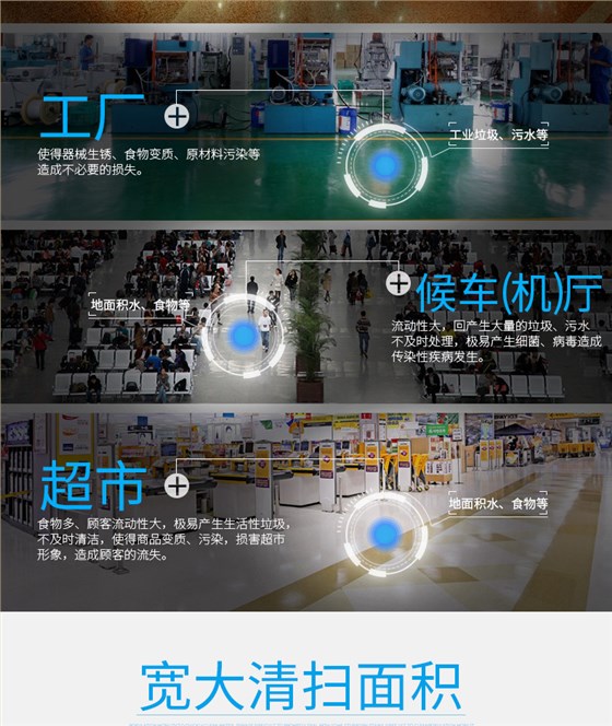 潔博士洗地機適用于超市、候車廳、工廠等場所